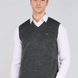 peter england Men Solid V Neck Black Sweater-picture-25