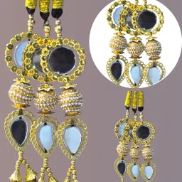 parandi choti Traditional Paranda with Golden Beads and Mirror Accents Hair Extension-image-36
