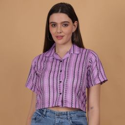Women Regular Fit Striped Lapel Collar Casual Shirt-image-92