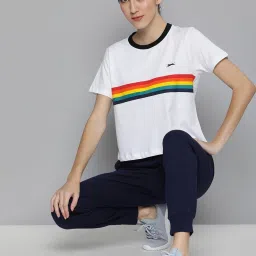 Women Striped Round Neck Polyester White T-Shirt-image-24