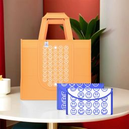 Pack of 3 Smile Foldable Unisex Shopping Bags | Orange, Dark Blue & White Blue Pack of 3 Grocery Bags-image-78
