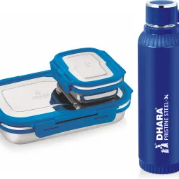 Quench 700 ml Water Bottle + Blaze Tifin Box 900ml and 200ml, (Blue) 2 Containers Lunch Box-24