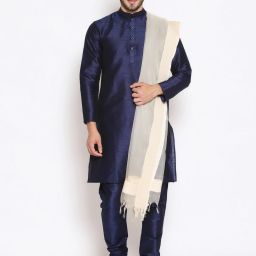 Silk Blend Solid Beige Men Dupatta-picture-3