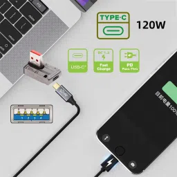 TECPHILE L-Shaped Design 120W Type-C to USB-A Adapter with LED Indicator USB Adapter image 3