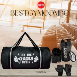 15 L Gym Duffel Bag - Combo of Gym Bag Gym Spider shaker bottle with black Gloves free size - Black-image-84