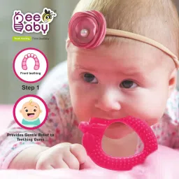beebaby Strawberry Shape Silicone Teether for Baby with Carry Case, BPA Free, 3M+, Pink Teether image 5