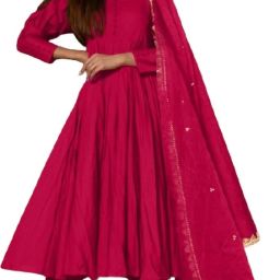 Pack of 3 Women Solid Cotton Rayon Flared Kurta With Attached Dupatta-image-5