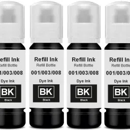 Salty 003,001 Refill Ink for L3110,L3150,L3250,L3252,L3115,L3116 Printer Pack of 4 Black Ink Bottle-12