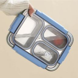 3 Compartment Leak-Proof Stainless Steel Lunch Box for Kids & Adults 3 Containers Lunch Box-image-4