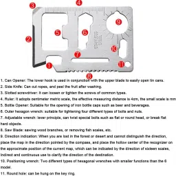 DSTECHBAR Card Tool 11 in 1 Pocket Tool Emergency Survival Tool Camping Pocket Tool Can Opener, Survival Knife image 5