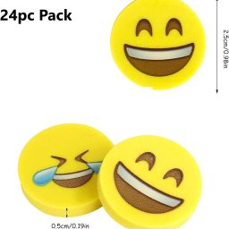 frkb 24pc Round Shape Smiley Emoji Erasers with Multiple Expressions Non-Toxic Eraser image 5