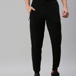 Men Solid Black Track Pants-image-2