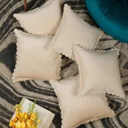 hosta homes Cream Velvet Abstract 16X16 Inches Cushion Covers (Pack of 5)-picture-3