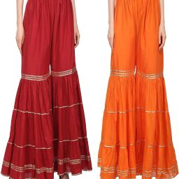 Pack of 2 Women Regular Fit Maroon, Orange Viscose Rayon Trousers-image-43
