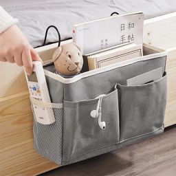 Cotton Grey Bedside Hanging Storage Bag for Bedside, Dorm Room, Hospital, Office Desk Storage Basket-image-21
