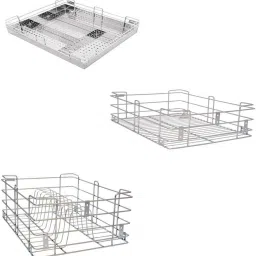Utensil Kitchen Rack Stainless Steel Modular Kitchen Basket Accessories cabinets Multipurpose drawer 6" Plain ,4" cutlery , 8" Thali Wired(15 inch width * 20 inch depth) set of 3 Steel-4