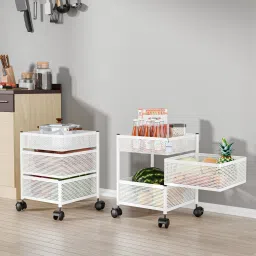 Pack of 2 Kitchen 2+1 Layer Metal Storage Rack with Wheels |Square Shape - White Iron Kitchen Trolley-image-26