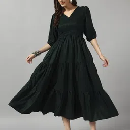 raiyani enterprise Women Fit and Flare Green Maxi/Full Length Dress-picture-17