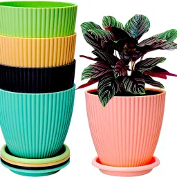 Small Flower Pot Outdoor & Indoor Planters with Drainage Hole and Tray Plant Container Set-25