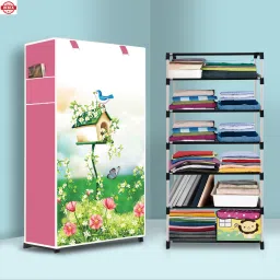6 Shelf Foldable Collapsible Wardrobe Storage Organizer Almirah Cloth Rack PVC Collapsible Wardrobe-image-83