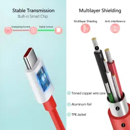 sparcx Type C 10 A 1 m Silver Wrap 120W Warp Fast Charging Data Cable | USB-A to Type-C | 5 Pin | Ultra-Durable Red Cable | High-Speed Data Transfer | Universal Compatibility image 4
