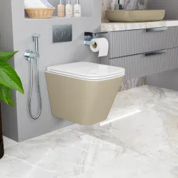 SLAVIA (Beige Matt) Ceramic Wall Hung Commode/ Western Toilet with Accessories SYON225 Western Commode-12