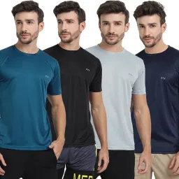 Pack of 4 Men Solid Round Neck Polyester Multicolor T-Shirt-picture-9