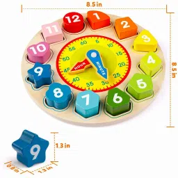 stravos Wooden Shape Color Sorting Clock Teaching Time Number Blocks Puzzle Learning image 2