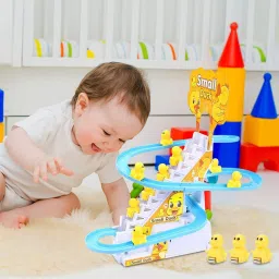 Funny Automatic Stair Climbing Ducklings Roller Coaster Duck Slide Toy-image-2