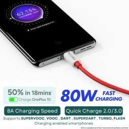 RoarX USB Type C Cable 8 A 1 m TPE SuperVOOC/Dash/Wrap charger Cable Compatible with oneplus OnePlus 12/OnePlus 12r /OnePlus 11/OnePlus 11R/OnePlus 10 Pro/OnePlus 10R/ 9R/ 8 / 8T / 7 / 7T / 6 image 3