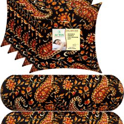 Combo Set Of 5 Cushion And 2 Microfibre Floral Bolster Pack of 7-image-82