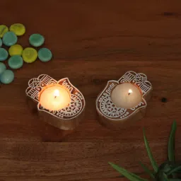 wooden home Mango Wood Hand Carved Design Tealight Candle Holder Set of 2-picture-23