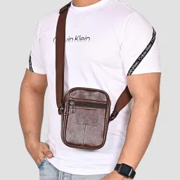 Brown Men & Women Sling Bag Stylish Leather Sling bag For Men Travel Side Crossbody Messenger Mobile Bag-image-32