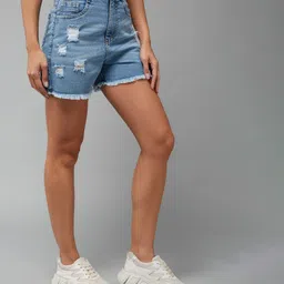 miss chase Solid Women Denim Blue Denim Shorts-picture-13