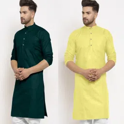 Pack of 2 Men Solid Cotton Blend Straight Kurta-image-32