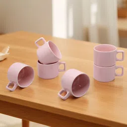 laghima jadon Pack of 6 Ceramic Tea/Coffee Cups Hotel Cup Round Shape Light Pink Beautiful Design 150 ML-picture-5