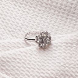 Beautiful Sterling Silver Flower Halo Ring for Girls and Women Stainless Steel Silver Plated Ring-image-67