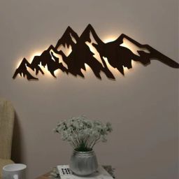 dekorstation Himalayan Mountain Walnut Engineered Wood Wall Art With LED Light-picture-42