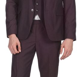 Men Men Wine Reversible Waistcoat Three Piece Suit Solid Suit-image-33