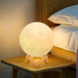 craftkitchen 3D Moon Touch Sensor Lamp with Wooden Stand Bedroom Decoration Light Table Lamp image 2