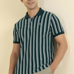 allen solly Men Striped Polo Neck Polycotton Green T-Shirt-picture-10