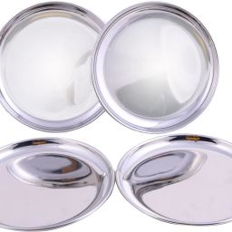 Pack of 4 Stainless Steel Stainless Steel Dinner plate I Thali I Set of 4 I 10.1 inch Dia I High Grade Dinner Set-12