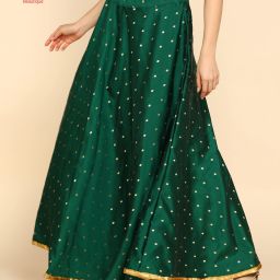 Women Embroidered Flared Green, Gold Skirt-image-38