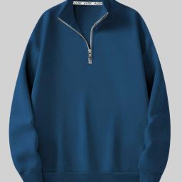 Men Solid Mandarin Neck Dark Blue Sweater-image-79