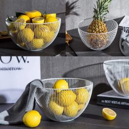 Wire Metal Geometric Round fruit Basket (White) pack of 4 Iron Fruit & Vegetable Basket-image-20