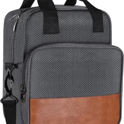 Grey Design-Tan Faux Leather & PVC with Detachable strap Tiffin bag VM-TB16 Lunch Bag-image-24