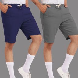 Pack of 2 Solid Men Black, Grey Basic Shorts-image-99