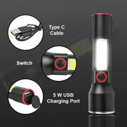 ecosky Usb Rechargeable torch flashlight Led With Multiple Modes 5 hrs Torch Emergency Light image 3