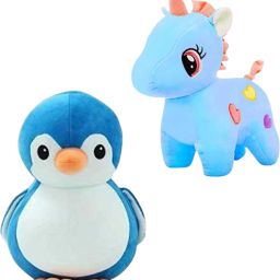 Adorable and cute soft toy set of 2 plush toys- unicorn and penguin in beautiful colors / soft toys for kids and special occasions - 25 cm-image-4
