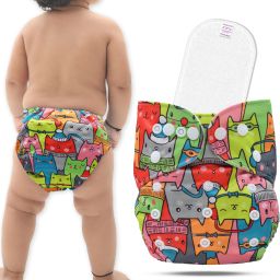 A Plus Printed Cloth Diaper With 3-Layer Micro Fiber inserts for Babies - S - M-image-72